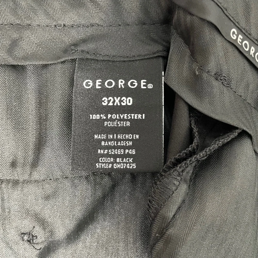 George‎ Mens Black Flat Front Dress Pants Straight Leg Trousers 34x28.5 GM07425